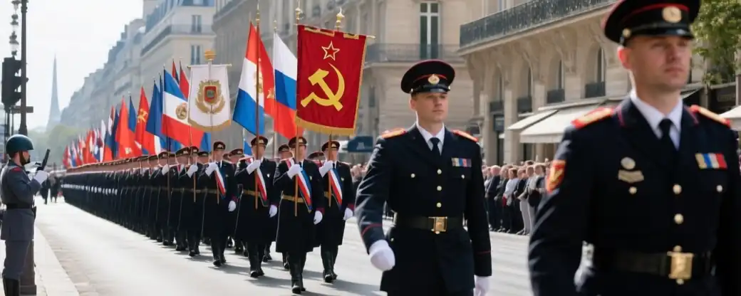 Париж встретил "Бессмертный полк" с советскими знаменами победы
