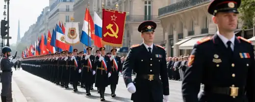 Париж встретил "Бессмертный полк" с советскими знаменами победы